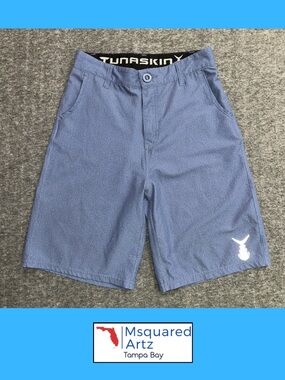 TunaSkin Youth Blue Hybrid Golf Fishing Shorts Size 27 Performance Stretch
